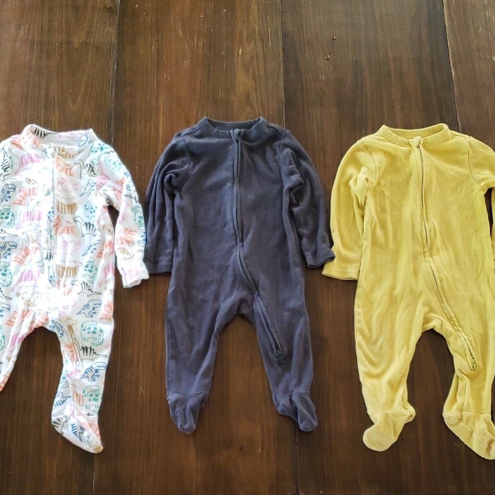 Old Navy Yellow, Gray and Dinosaur Print Footed Pajamas
